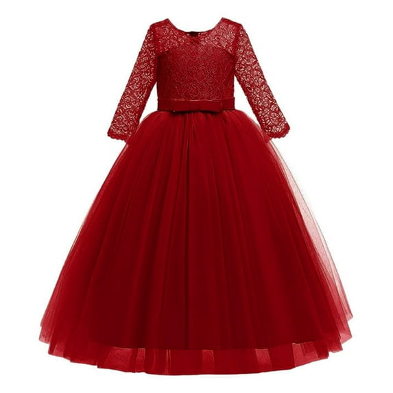 MEZZALL Performance Tutu Dress Girls Formal Girl Flower Lace Wedding Solid Color Child Bowknot Girls Dresses Lovely Toddler Baby Wear 9-10Y