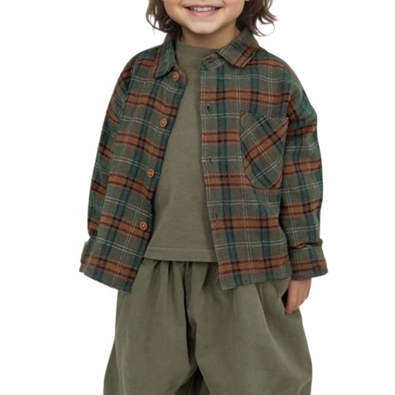 MEZZALL Plaid Autumn Boys Girls And Linen Lapel Tops Shirt Brushed Casual (3Y 8Y) Cute Toddler Cartoon Clothing
