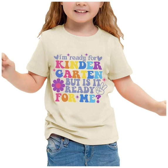 MEZZALL Print Shirt Kindergarten Shirts For Girls Kids Back To School T-Shirt Tshirts Children School Tee Classic Toddler Dailywear, Beige, 6-7 Years