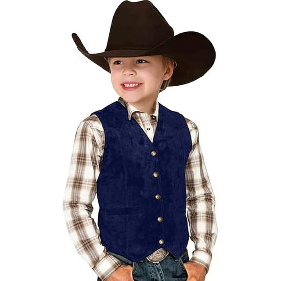 MEZZALL Retro Boys Cowboy Vest Suede Leather Style V Neck Button Down Casual Western Vest Waist Coat For Halloween Party Toddler Daily Wear Birthday / 3-4 Years