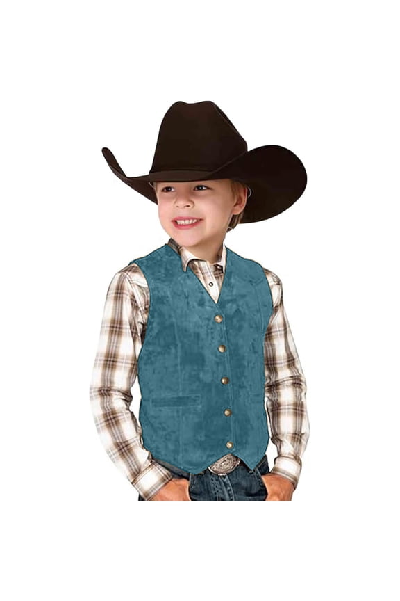 Retro Boys Cowboy Vest Suede Leather Style V Neck Button Down Casual Western Vest Waist Coat For Halloween Party Toddler Daily Wear Comfort / 3-4 Years