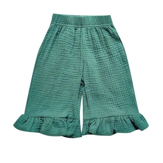 MEZZALL Ruffled Girls Double Breathable Capri Pants Lovely Toddler Dailywear, Green, 5-6 Years