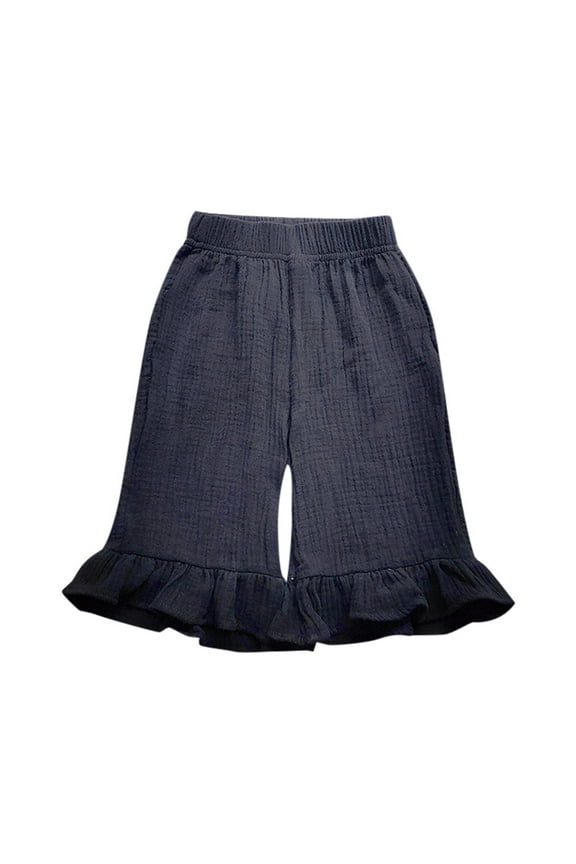 Ruffled Girls Double Breathable Capri Pants Stylish Dailywear, Black, 18-24 Months