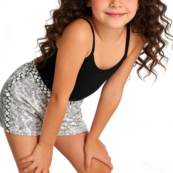MEZZALL Sequin Hot Pants Girls Glam Party Trouser Summer Scale Design Elastic Waist Playful Shorts Breathable Toddler Solid Color Athletic Simple Slacks