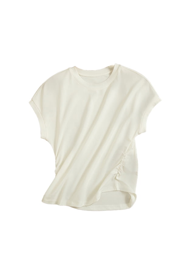 Silk Knit Tops For Girls Elegant Waist Design Flutter Sleeve Blouse With Ruffle Detail Slim Fit Round Neck Shirt Cozy Streetwear