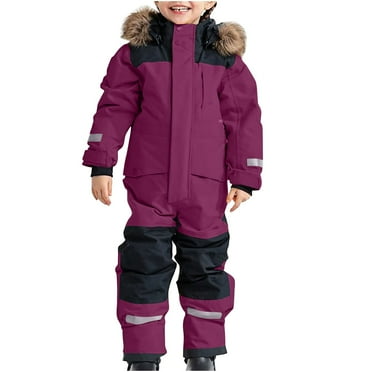 MEZZALL Snowsuit Children Boys Ski Suit Thermal Ski Overall Winter Warm Snow Overall Windproof Suit With Removable Hood Mud Suit Outdoor Soft Suit Classic Dailywear, Dark Purple, 1-2 Years