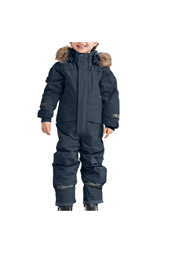 Snowsuit Children Boys Ski Suit Thermal Ski Overall Winter Warm Snow Overall Windproof Winter Suit With Removable Hood Mud Suit Outdoor Softshell Suit Solid Color Classic Child Dailywear