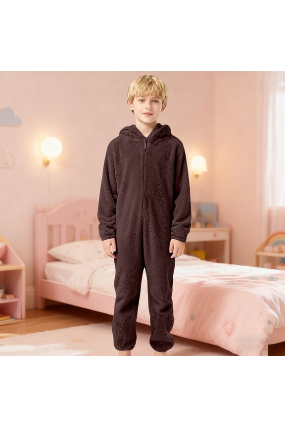 Soft Home Wear Jumpsuit Toddler Boys Girls Cozy Sleeper Onesie Hood Lounging At Home Relaxed Fit Long Sleeve O-Neck Spring Child One-Pieces