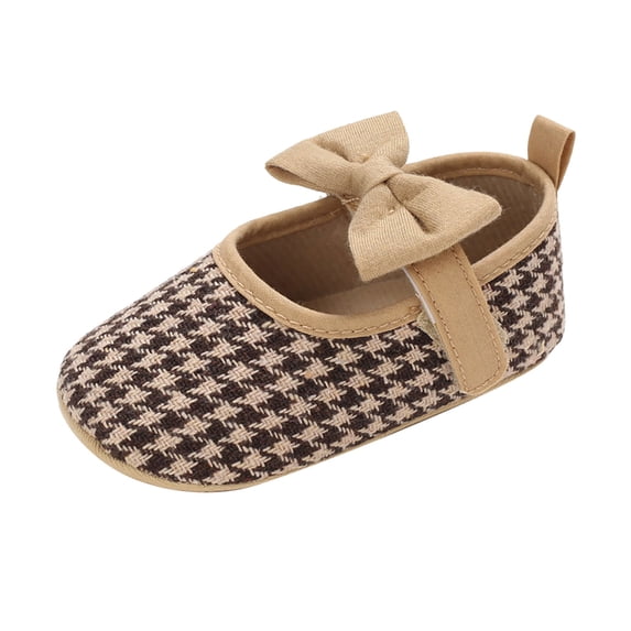 MEZZALL Spring Children Baby Shoes Girls Flat Bottom Non- Lightweight Comfortable Bow Houndstooth Hook Loop Stylish Footwear, A, 0-6 Months