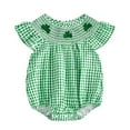 thumbnail image 1 of MEZZALL St. Patricks Day Baby Girl Outfit Smocked Romper Plaid Bodysuit Cute Toddler Summer Clothes Comfort Dailywear, Green, 2-3 Years, 1 of 3