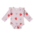 thumbnail image 1 of MEZZALL Strawberry Print Long Sleeve Bodysuit Baby Girl Romper Soft One-Piece O-Neck Infant Birthday Back To School Onesie, 1 of 8