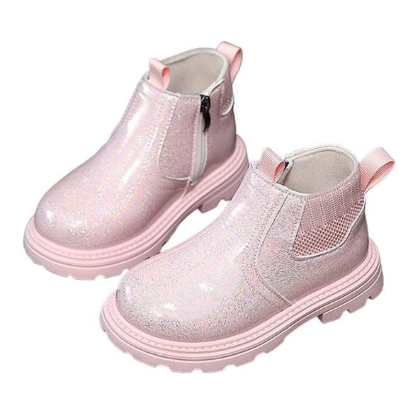 MEZZALL Stylish Girls Ankle Boots Soft Sole Non- Glitter Lace Up Leather Booties Toddler Kids Winter Fashion Footwear Shoes Solid Color Classic Teen Footwear