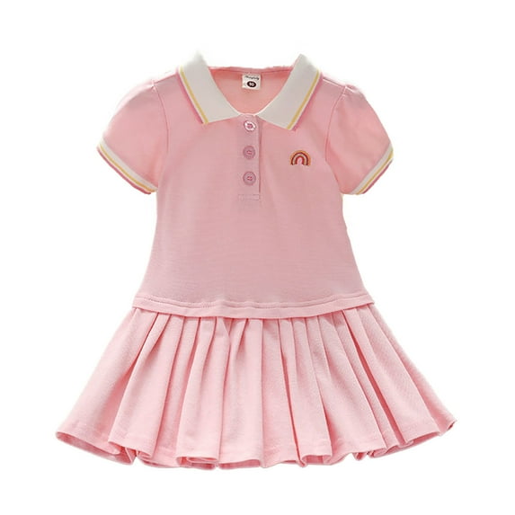 MEZZALL Stylish Girls Summer Romper Long Sleeve Jumpsuit One-Piece With Collar And Pleated Skirt Design Comfortable Stretch Fabric Playwear Outfits Toddler Solid Color Versatile Teen Dailywear
