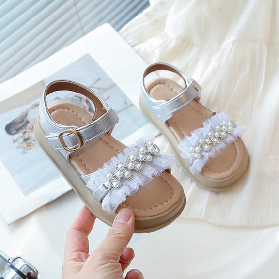 MEZZALL Summer 2026 Pearl Water Sandals Girls Cute Soft Bottom Children Baby Daily Fashion Classic Kids Princess Shoes Solid Color Beach Sweet Retro Toddler Footwear