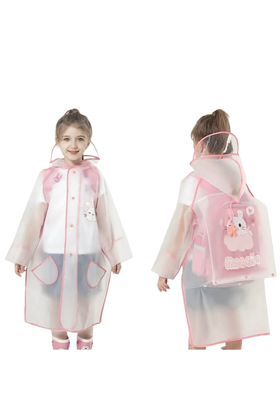 Summer Autumn Boys Girls Rainwear Plain Color Buttoned Thick Poncho Cartoon Raincoats Rain Ponchos Toddler Trenchcoat Cute / 8-10 Years