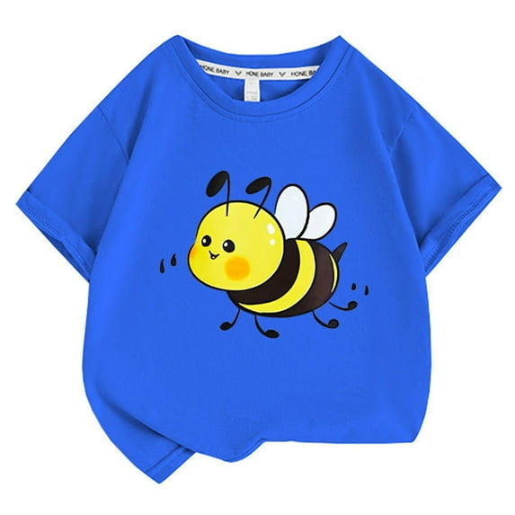 MEZZALL Summer Bee Print Children's Short Sleeved T-Shirt O-Neck Cartoon Bee Tshirts 6-7 Years Soft Baby Wear