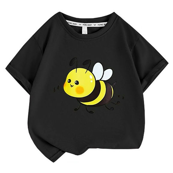 MEZZALL Summer Bee Print Children's Short Sleeved T-Shirt O-Neck Cartoon Bee Tshirts 6-7 Years Trendy Kids Wear