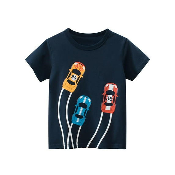 MEZZALL Summer Boys Children's Clothing Dark Blue Short Sleeved T-Shirt With Car Print Pattern 8-9 Years Lovely Kids Wear