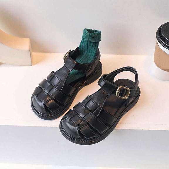 MEZZALL Summer Children Girls Closed Toe Soft Soled Adjustable Buckle Princess Shoes Sandals Roman Shoes Daily Fashion Classic Kids Everyday Solid Color Toddler Footwear