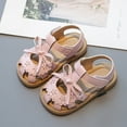 thumbnail image 1 of MEZZALL Summer Children Girls Large Sized Soft Soled Bow Knotted Open Weave Shoes Sandals Daily Fashion Leisure Kids Princess Solid Color Beach Sweet Retro Toddler Footwear, 1 of 5