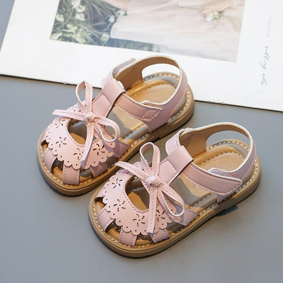 MEZZALL Summer Children Girls Large Sized Soft Soled Bow Knotted Open Weave Shoes Sandals Daily Fashion Leisure Kids Princess Solid Color Beach Sweet Retro Toddler Footwear