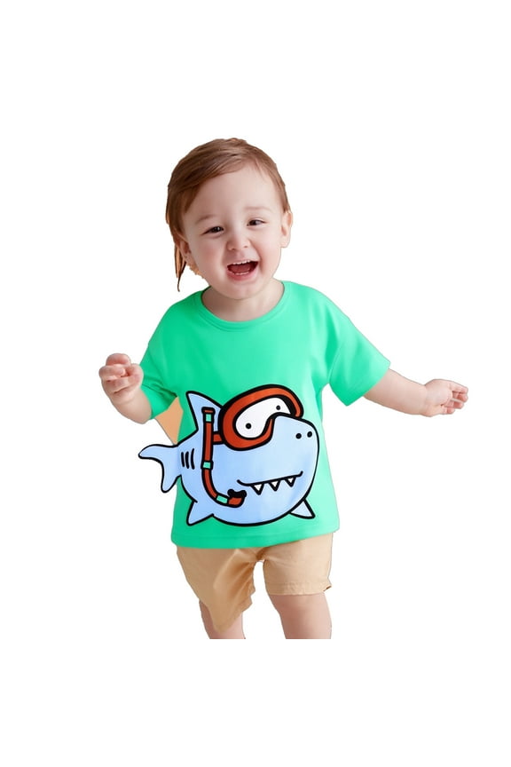 Summer Children Girls' Round Neck Cartoon Print Short Sleeved T-Shirt Tops Stylish Toddler Blouses Clothing