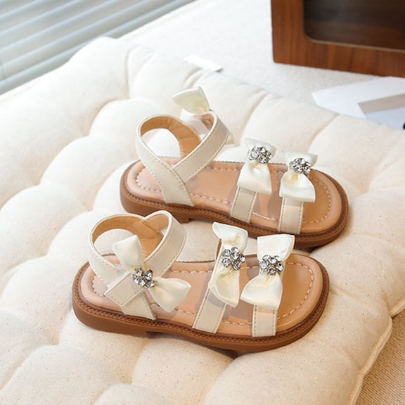 MEZZALL Summer Children Girls Shiny Satin Bowknot Shoes Roman Beach Shoes Sandals Daily Fashion Classic Kids Princess Solid Color Beach Sweet Retro Toddler Footwear