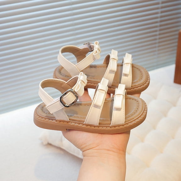 MEZZALL Summer Children Girls Silver Soled Double Bow Tie Roman Shoes Princess Shoes Summer Sandals Daily Fashion Leisure Kids Everyday Solid Color Toddler Footwear