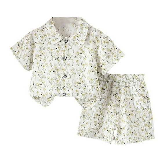 MEZZALL Summer Clothing Boys Trendy Beachwear Young Children Short Sleeved Shirt With Elastic Waist Solid Color Shorts Casual And Loose Two Piece Sets Toddler Daily Wear Stylish / 3-4 Years
