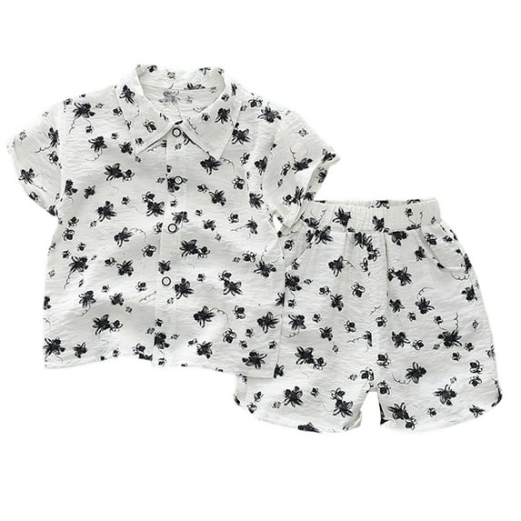 MEZZALL Summer Clothing Boys Trendy Beachwear Young Children Short Sleeved Shirt With Elastic Waist Solid Color Shorts Casual And Loose Two Piece Sets Toddler Daily Wear Stylish / 5-6 Years