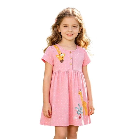 MEZZALL Summer Cute Girls Dress Lightweight Sleeveless Beach Style With Cartoon Giraffe Print Kids O-Neck Cute Dresses