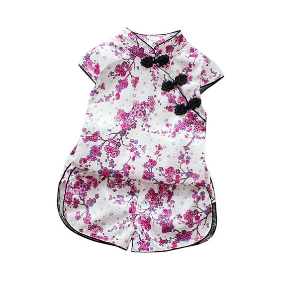MEZZALL Summer Flower Cheongsam Kids Qipao Children Dress Skirt Tang Suit Cute Toddler Kids Traditional Dress Comfort, 3-4 Years