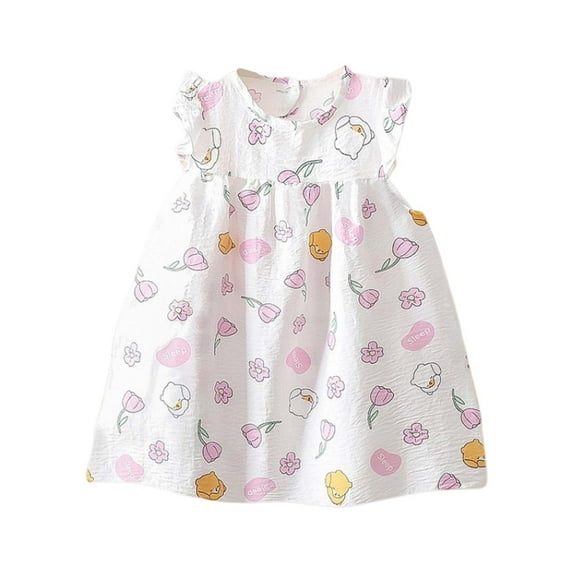 MEZZALL Summer Girls Dresses Floral Printed Comfortable Casual Dress For Daily Sundress And Beach Outings 1-2 Years Lovely Kids Sundress