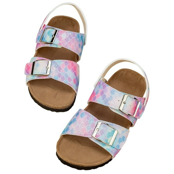 MEZZALL Summer Girls Large Sized Casual Two Way Wear Flip Flops With Double Buckles And Adjustable Design Resembling Fish Scales Sandals Trendy Style Toddler Daily Wear Cute