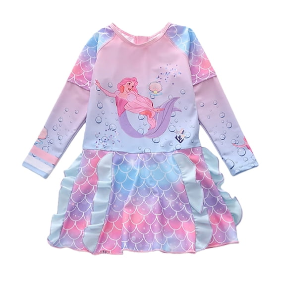 MEZZALL Summer Girls Long Sleeve Swimwear Sun Rash Guard With Fish Scale Design Swim For Toddler Kids Beach Vacation With Cartoon / Flower Print Beachwear