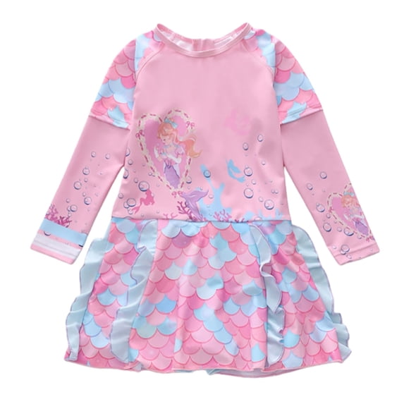 MEZZALL Summer Girls Long Sleeve Swimwear Sun Rash Guard With Fish Scale Design Swim For Toddler Kids Pool With Cartoon / Flower Print Beachwear