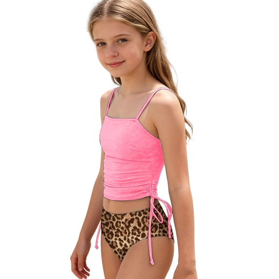 MEZZALL Summer Girls Strappy Backless Sport Bikini Leopard Print Two Piece Swimsuits Swim Tops With Shorts For And Junior Beachwear Resort Swimwear