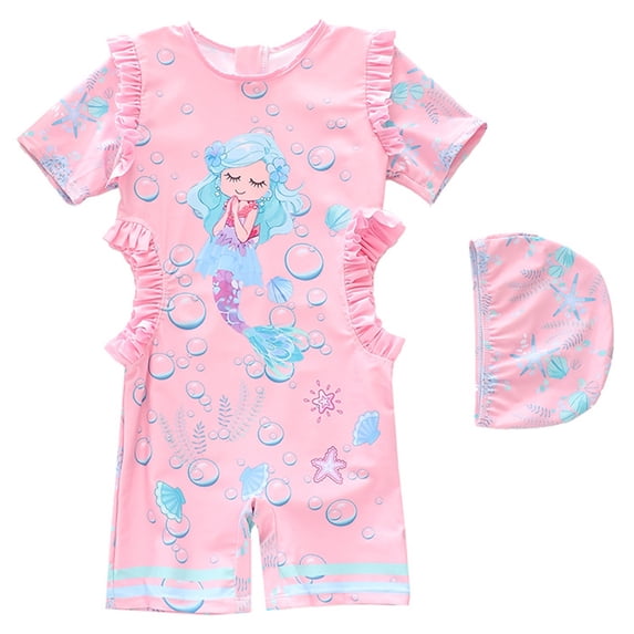 MEZZALL Summer Girls Swimsuit Fish Scale Design With Ruffle Trim Sun Swimwear For Toddler Little And Big Kids Boho With Cartoon / Flower Print Beachwear