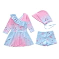 thumbnail image 1 of MEZZALL Summer Girls Swimsuit Two Piece Swim Tops With Shorts With Skirt And Matching Swim Cap Cute Ruffle Tankini For Big Kids Youth Resort Beachwear, 1 of 4