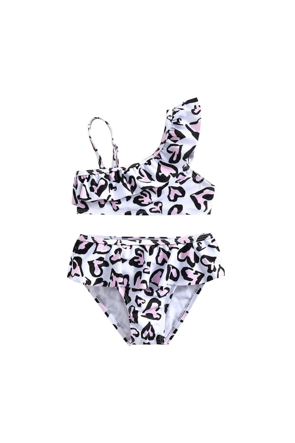 Summer Girls Swimwear For Girls Heart Print Swim Two Piece Beach And Pool Bathing Suits For Kids Pool With Cartoon / Flower Print Beachwear