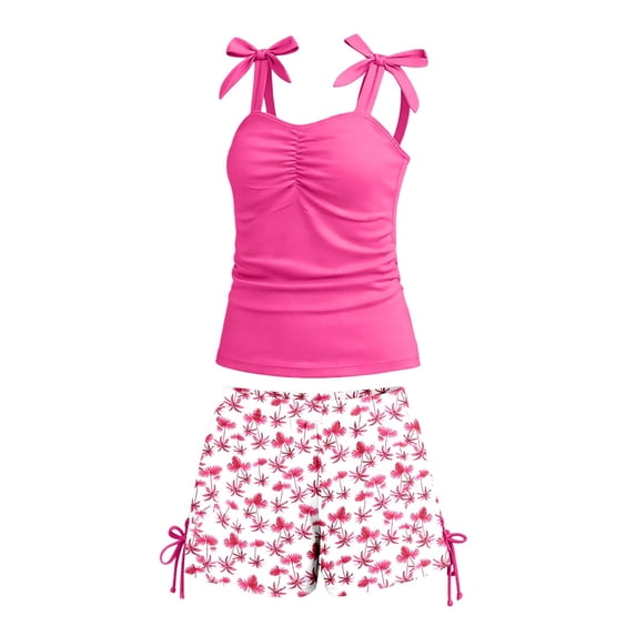 MEZZALL Summer Girls Tankini Swimsuit 2 Piece Ruched Tie Straps Swimwear Swim Shorts Girl Bathing Pool With Cartoon / Flower Print Beachwear