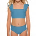 thumbnail image 1 of MEZZALL Summer Girls Two Piece Swimsuits Swim Tops With Shorts Square Neck Ruffle Trim Pure Color Bathing Suit With Flounce Pool Beachwear, 1 of 3