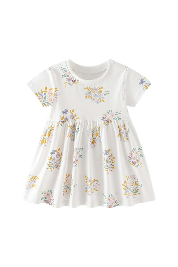 Summer New Girl's Dress Cute Little Girl Round Neck Short Sleeve for Children Dresses