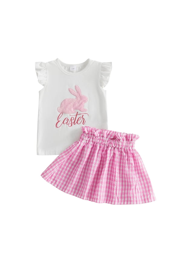 Summer Party Set Toddlers' Easter O-Neck Short Sleeve Tops With Skirts Celebrations Lightweight Summer Clothes Sets Kids Breathable Comfort