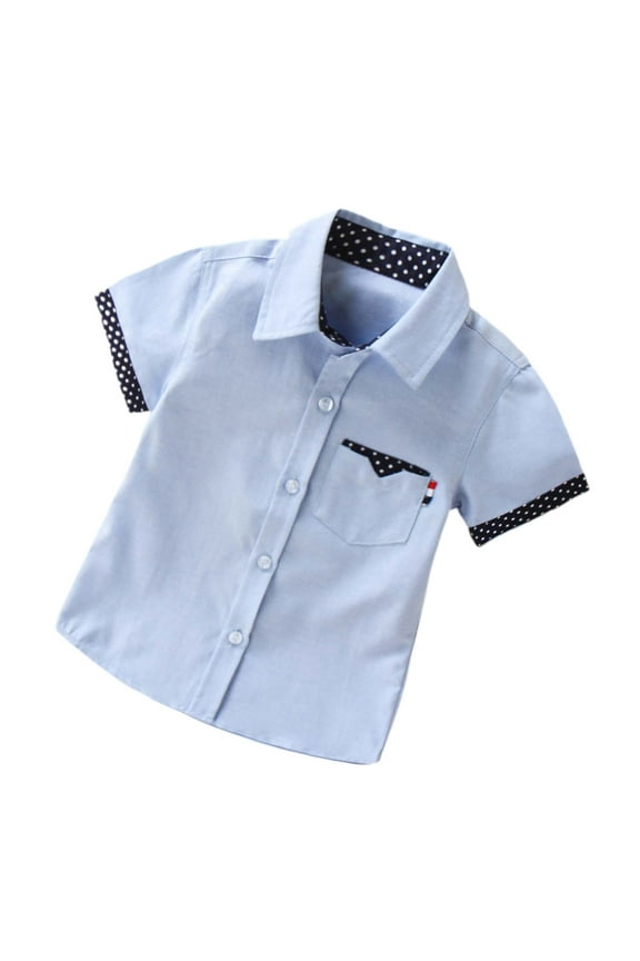Summer Small Children Short Sleeved Casual Shirt With Round Neck And Round Dot Print On The Front For Sailing. Classic Toddler Blouses Tops