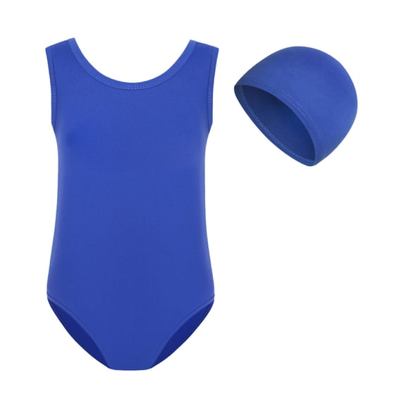 MEZZALL Summer Solid Color Swimsuit One-Piece Monokini With Matching Swim Cap For Girls Comfortable Bathing Tropical Fashion Beachwear