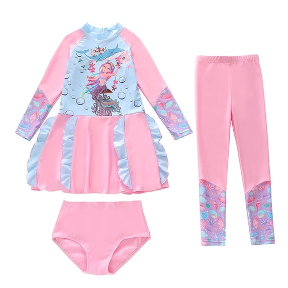 MEZZALL Summer Sun Swimwear Long Sleeve Rash Guard And Swim Pants For Girls With Matching Bikini Tops Brazilian With Cartoon / Flower Print Beachwear