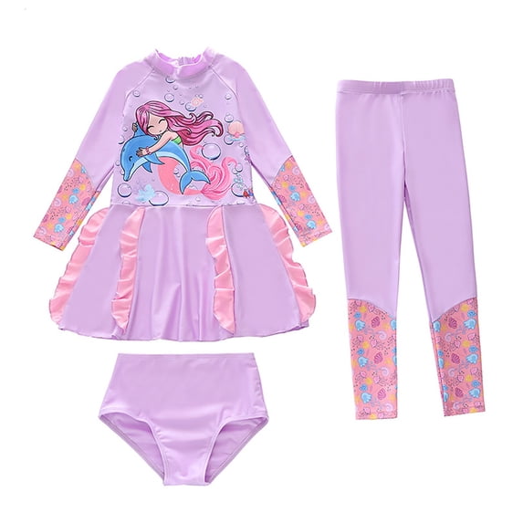MEZZALL Summer Sun Swimwear Long Sleeve Rash Guard And Swim Pants For Girls With Matching Bikini Tops Tropical With Cartoon / Flower Print Beachwear