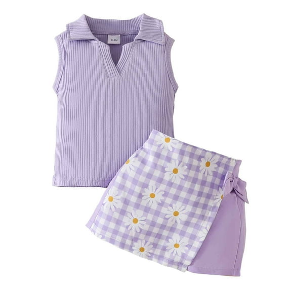 MEZZALL Summer Toddler Girls Sleeveless Ribbed Vest T-Shirt Tops Floral Plaid Shorts Outfits Comfort Baby Wear