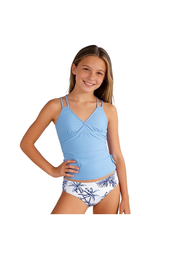 Summer Tropical Print Girls Bikini Swimsuit With Adjustable Straps For Beach And Pool Pool With Cartoon / Flower Print Beachwear